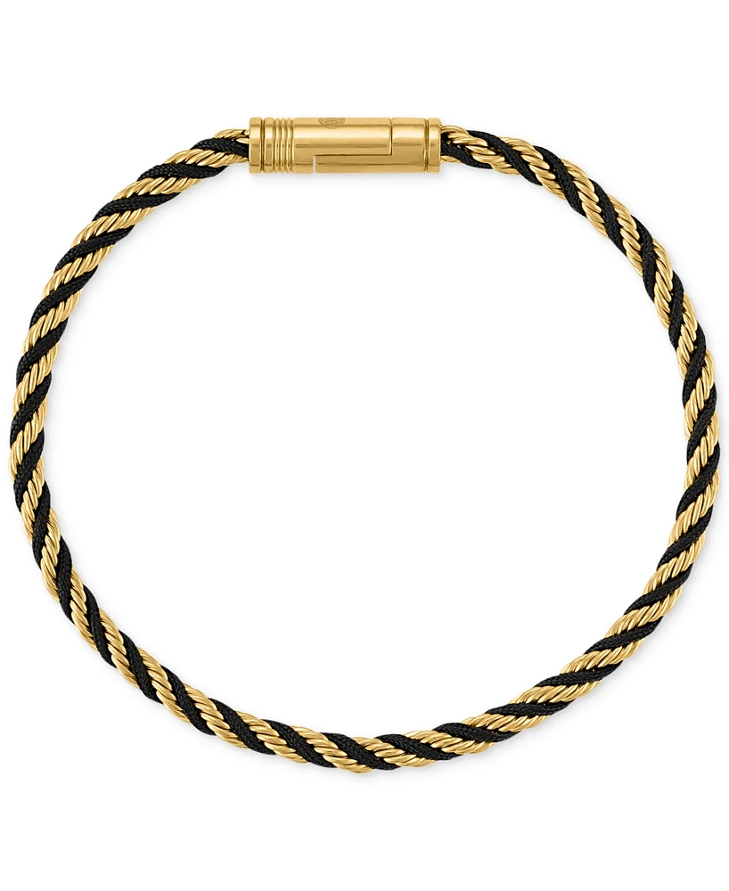 Esquire Men's Jewelry Black Cord Intertwined Rope Link Bracelet in Gold-Tone Ion-Plated Stainless Steel, Exclusively at Macy's