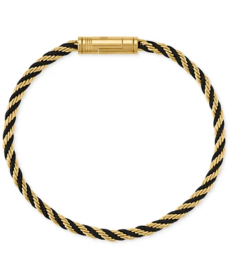 Esquire Men's Jewelry Black Cord Intertwined Rope Link Bracelet in Gold-Tone Ion-Plated Stainless Steel, Exclusively at Macy's