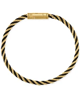 Esquire Men's Jewelry Black Cord Intertwined Rope Link Bracelet in Gold-Tone Ion-Plated Stainless Steel, Exclusively at Macy's