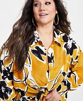 Nina Parker Plus Floral-Print Relaxed-Fit Blouse