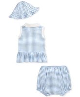 Polo Ralph Lauren Baby Gingham Hat, Peplum Shirt & Hat Set