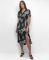 Dkny Women's Printed Ladder Lace Trim Dress