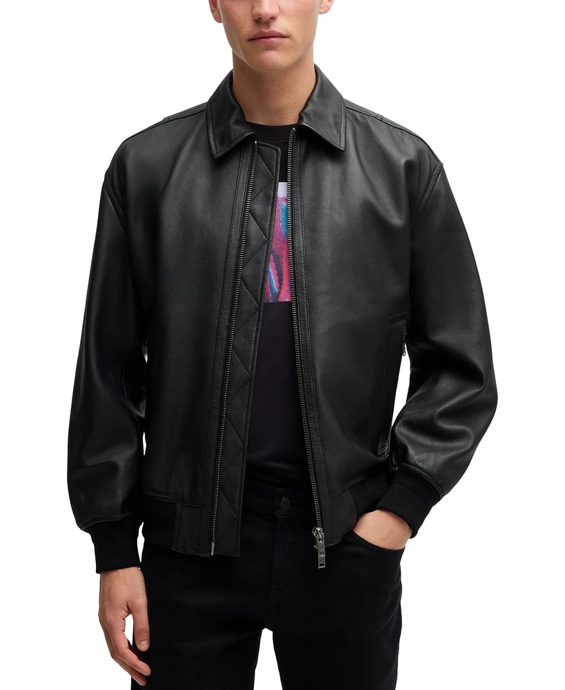 Boss by Hugo Boss Men's Relaxed-Fit Leather Bomber Jacket