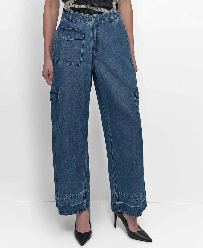 Dkny Women's Release-Hem Wide-Leg Cargo Jeans