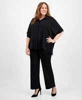 Anne Klein Plus Dolman-Sleeve Vented-Hem Blouse