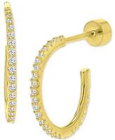 Cubic Zirconia Small Hoop Earrings (1/2 ct. t.w.) in 14k Gold-Plated Sterling Silver, 0.62"