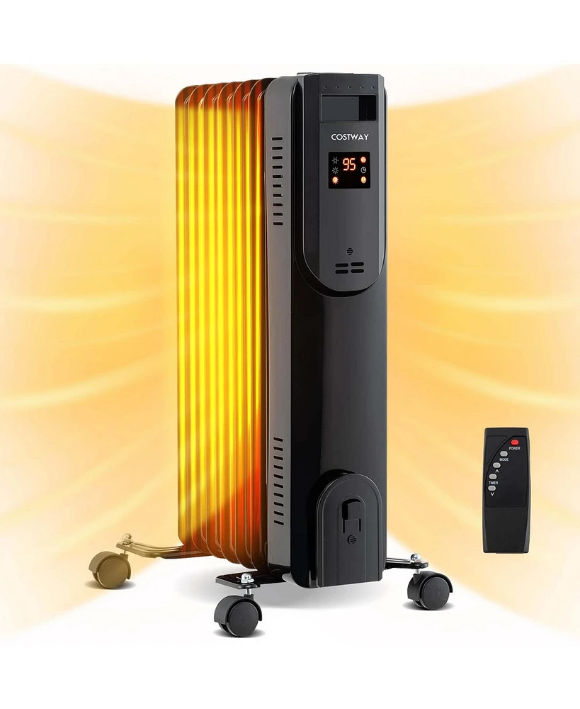 Oil Radiant Heater with Adjustable Thermostat Remote Overheat & Tip-Over Protection