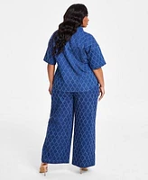 Nina Parker Diamond Texture Denim Shirt Matching Jeans