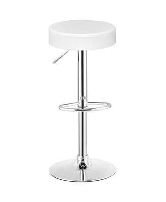 Gymax 1 Pc Bar Stool Round Leather Seat Chrome Leg Adjustable Hydraulic Swivel