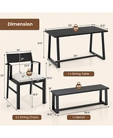 4 Pieces Dining Table Set Kitchen with 2 Armchairs & 1 Bench for