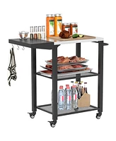 Outsunny 3-Shelf Outdoor Grill Cart Table with Foldable Side Table,