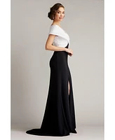 Tadashi Shoji Benz Pleated Portrait Collar Gown