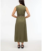 Ellen Tracy Women s Belted Sleeveless Maxi Dress with Ruffle Detail