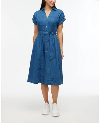 Ellen Tracy Women's Chambray Button Front Dress