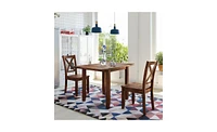 3-Piece Wood Drop Leaf Breakfast Nook Dining Table Set with 2 X-back Chairs for Small Places