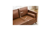 gaomon 3 Seat Leather Sofa, Mid Century Modern Deep Seat Couch with Wide Armrests and Supportive Backrest, Brown Pu Couch, Waterproof Oversized Cloud