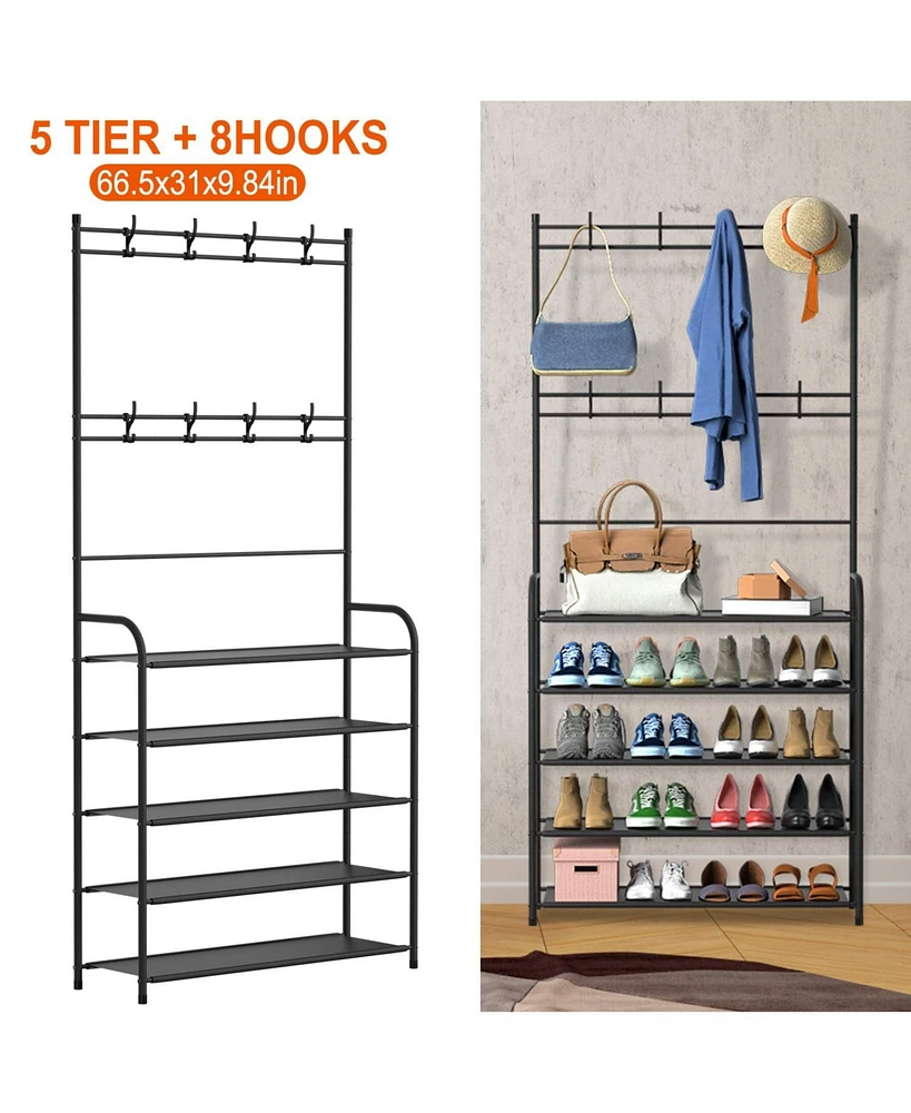 Slickblue Freestanding Hall Tree with Coat Rack, Shoe Storage