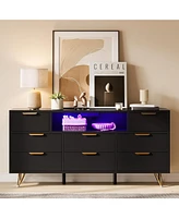 gaomon 8 Drawer Dresser with Power Outlet & Led Light