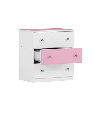 Slickblue 3-Drawer Wooden Nightstand with Colorblock Design and Plastic Handles for Bedroom Storage