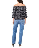 Vince Camuto Women's Floral-Printed Off-The-Shoulder Bubble-Sleeve Top