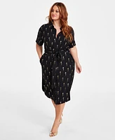 Nina Parker Plus Metallic Love-Print Belted Dress