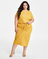 Nina Parker Plus Size Textured Drawstring-Ruched Skirt