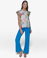 Karl Lagerfeld Paris Women's Floral-Print Flutter-Sleeve Blouse