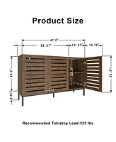 Lovmor Farmhouse Sideboard Buffet Storage Cabinet with Strip Skeleton Door and Adjustable shelves, for living room dining room kitchen