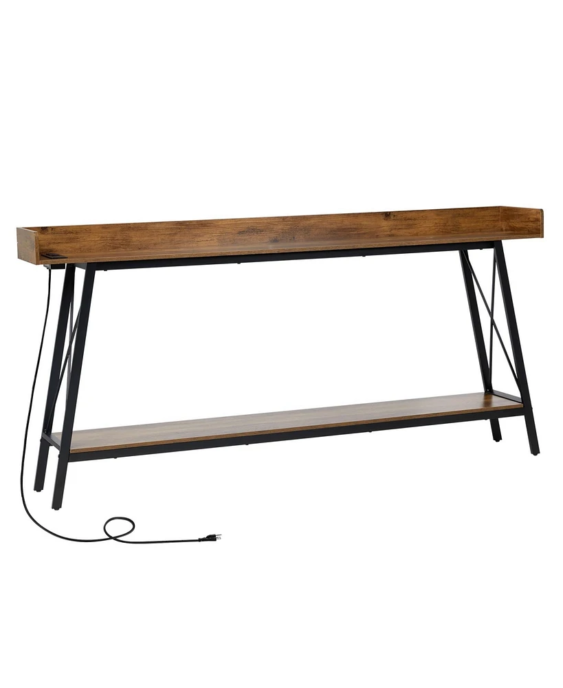 Slickblue Extra Long Console Table with 2 Power Outlets and Usb Ports for Convenient Living Room or Entryway Storage
