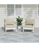 WestinTrends Outdoor Modern Hdpe Patio White Club Chairs with Deep Seat Cushions (Set of 2)