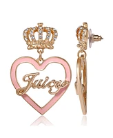 Juicy Couture Gold-Tone Crown & Pink Heart Drop Earrings