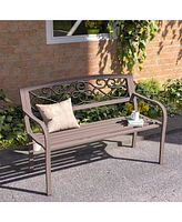 Outsunny Outdoor Bench, Steel Garden Bench with Floral Backrest,