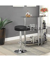 Gymax 1 Pc Bar Stool Round Leather Seat Chrome Leg Adjustable Hydraulic Swivel