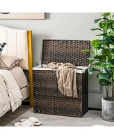Costway 110L 3-Section Laundry Hamper w/Lid&Handle Pe Rattan Clothes Hamper w/Liner Bag