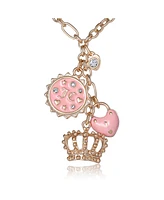 Juicy Couture Gold-Tone Layered Charm Necklace with Pink Enamel Accents