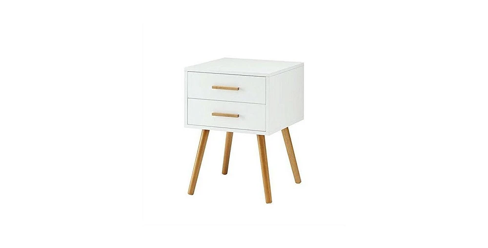 Slickblue 2-Drawer End Table Nightstand with Mid-Century Style Wood Legs for Living Room or Bedroom