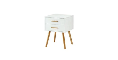 Slickblue 2-Drawer End Table Nightstand with Mid-Century Style Wood Legs for Living Room or Bedroom