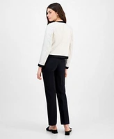 Anne Klein Womens Embellished Framed Cardigan Sweater Mid Rise Pull On Pants