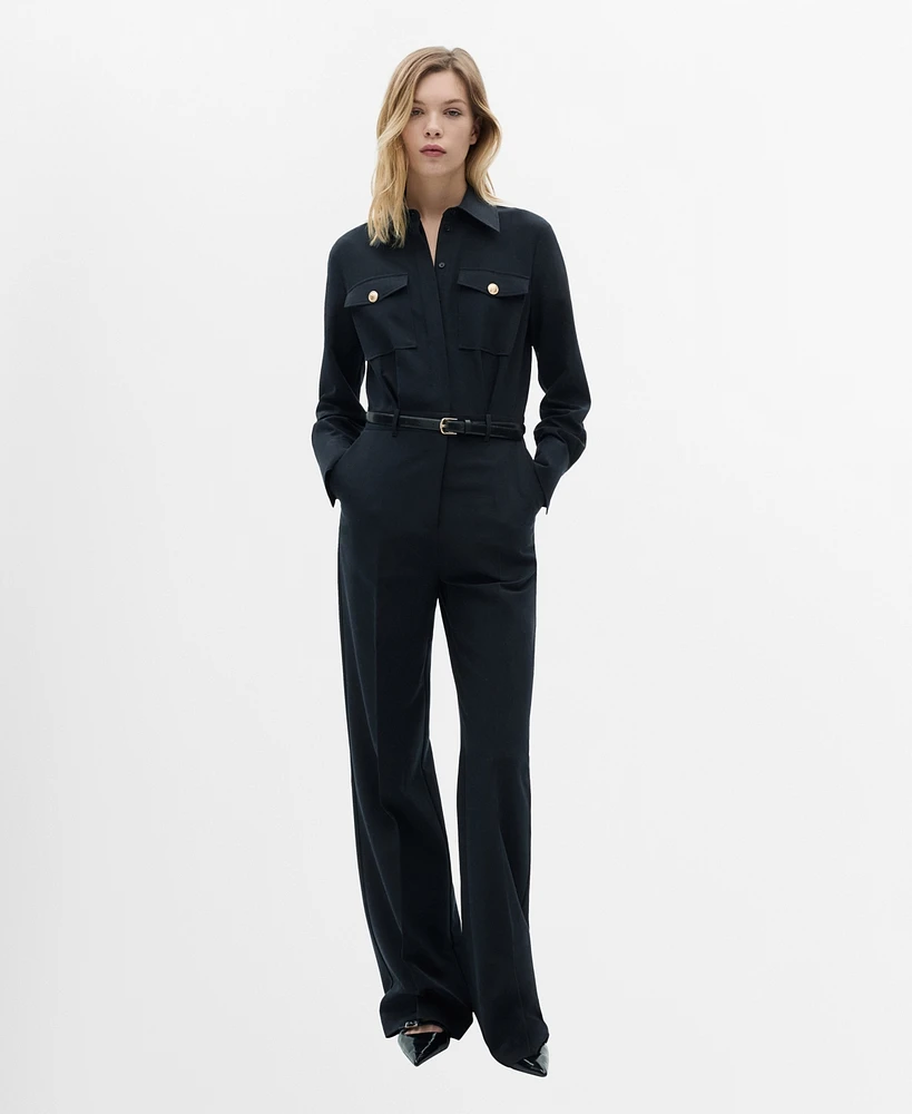 Mango Women's Belted Straight Jumpsuit