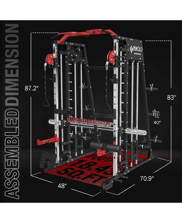 ER KANG Smith Machine, 2200lbs Squat Rack With LAT-Pull Down System&Cable Crossover Machine, Training Equipment With Leg Hold-Down Attachment, Black