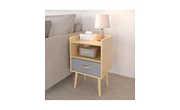 Slickblue Nightstand with Collapsible Drawer and 2-Tier Storage for Functional and Space-Saving Organization