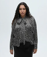 Mango Women's Collar and Bow Detail Leopard-Print Blouse