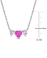 Lab-Created Pink Sapphire (1-1/2 ct. t.w.) & Lab-Created White Sapphire (1-1/10 ct. t.w.) Triple Heart 17" Pendant Necklace in Sterling Silver