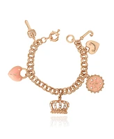 Juicy Couture Gold-Tone Pink Charm Bracelet with Pave Accents