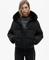 Mango Women's Fur Collar Quilted Coat