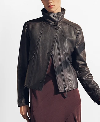 Mango Women's Pockets Leather Jacket