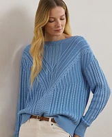 Lauren Ralph Women's Cable-Knit Cotton-Blend Boatneck Sweater