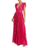 Mac Duggal Women's Pleated Ruffle Cap Sleeve Flowy A Line Gown