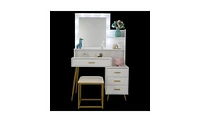 Slickblue Large Vanity Set with 9 Led Bulbs, Makeup Table with Cushioned Stool, 3 Storage Shelves & 4 Drawers