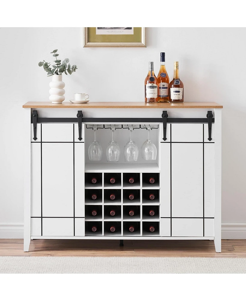 gaomon Farmhouse Coffee Bar Cabinet with Storage, 47" Wine Bar Cabinet with Sliding Barn Door, Buffet Sideboard Cabinet